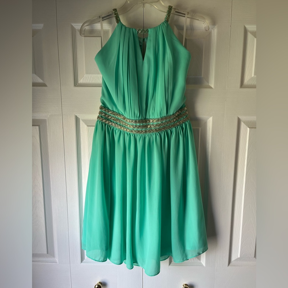 a. drea mint colored dress with top & waist beading, size large